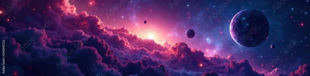 Deep space galaxy scene with stars and planets in vibrant colors, astronomy, stellar Deep space galaxy scene with stars and planets in vibrant colors, astronomy, stellar