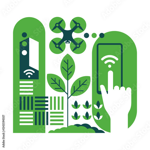 Smart Farming, using drones - geometric decoration
