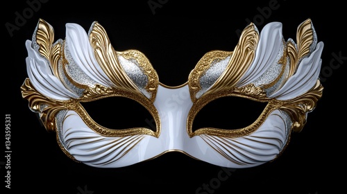 Exquisite Venetian Carnival Mask in Elegant Gold and White Colors