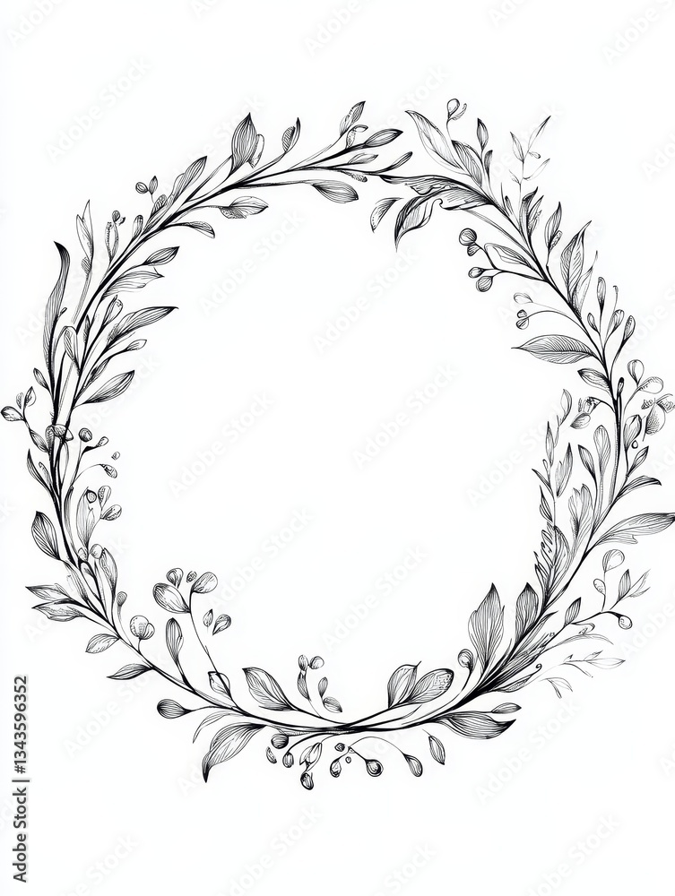 Floral Wreath: Botanical Leaves & Foliage Design for Elegant Invitations, Wedding Cards & Decorative Frames - A Hand-Drawn Art Illustration Floral Wreath: Botanical Leaves & Foliage Design for Elegant Invitations, Wedding Cards & Decorative Frames - A Hand-Drawn Art Illustration