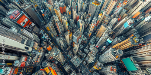A dystopian 3D background of a heavily fortified megacity, where towering skyscrapers are connected by flying drone highways. The streets below are packed with armored vehicles, patrolling cyborgs,
