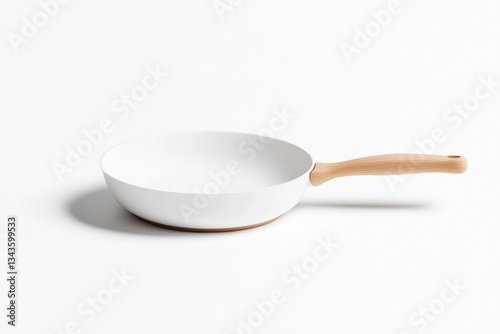 Obraz na płótnie Empty white frying pan with light beige handle w salonie