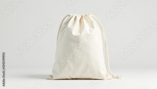 Small canvas drawstring bag, clean white backdrop, compact, everyday