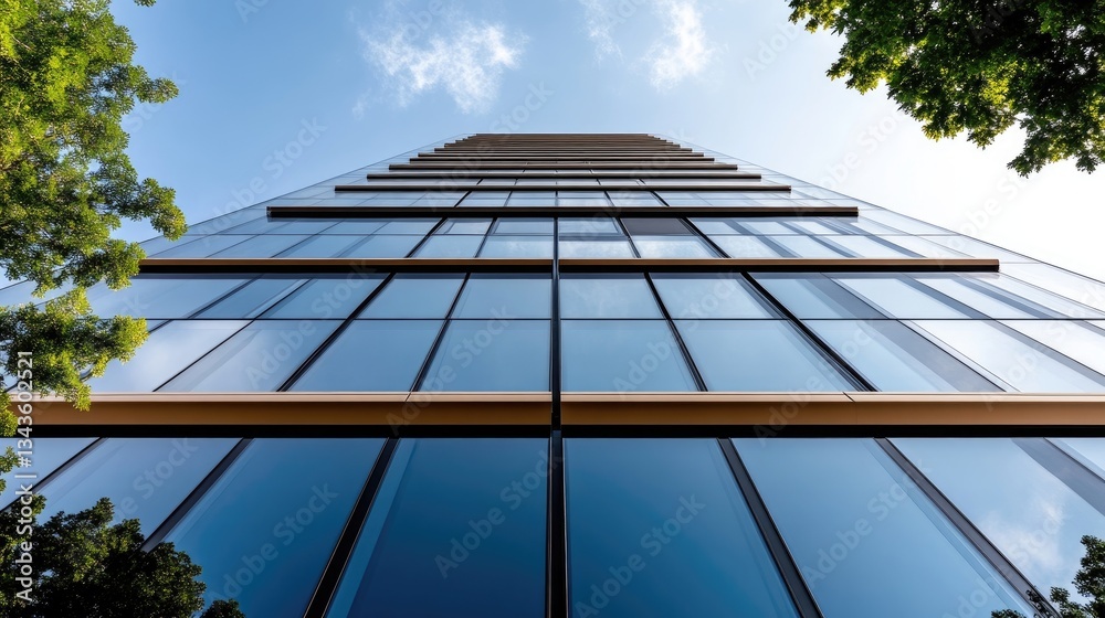 Modern skyscraper facade with glass and metal panels