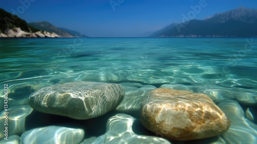 Obraz na płótnie Crystal-clear water over rocks w salonie
