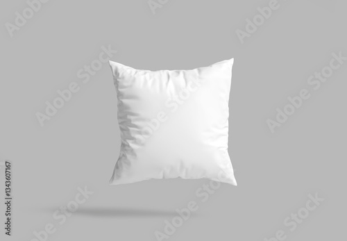 White Square Pillow Floating on Gray Background