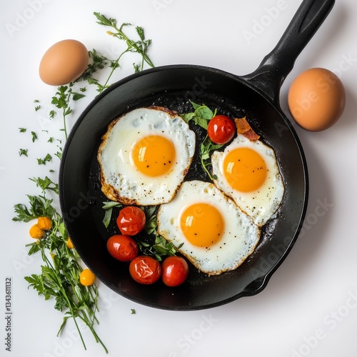 fried eggs in a frying pan