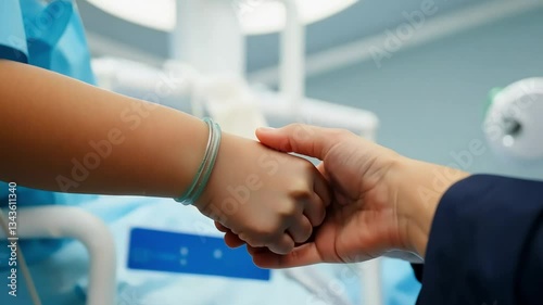 Health workers provide comfort with gentle supportive hands. Concept of psychological and medical support for children who are ill