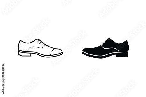 Classic Oxford Shoes Line Art and Solid Black Icons