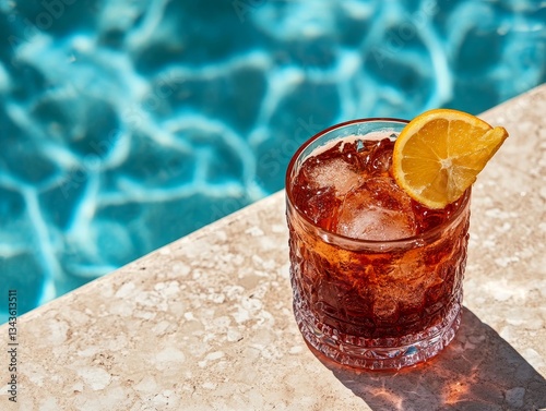 Refreshing Cocktail by the Pool: A Taste of Summer Indulgence with Citrus Burst and Icy Chill