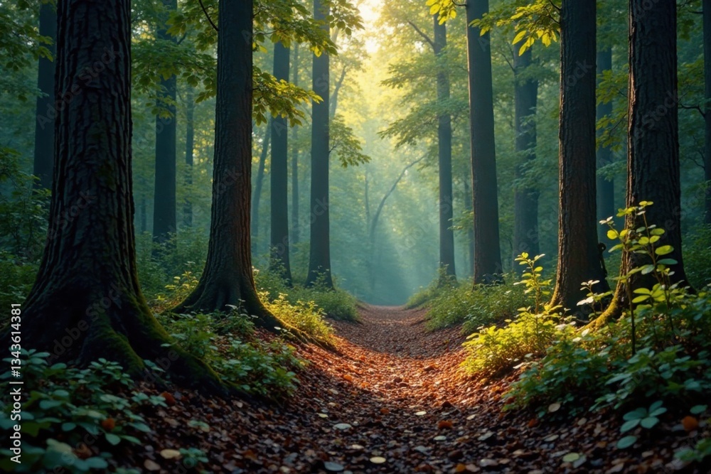 Fototapeta premium Dense forest floor with fallen trees and earthy tones, rustic, decay, tree