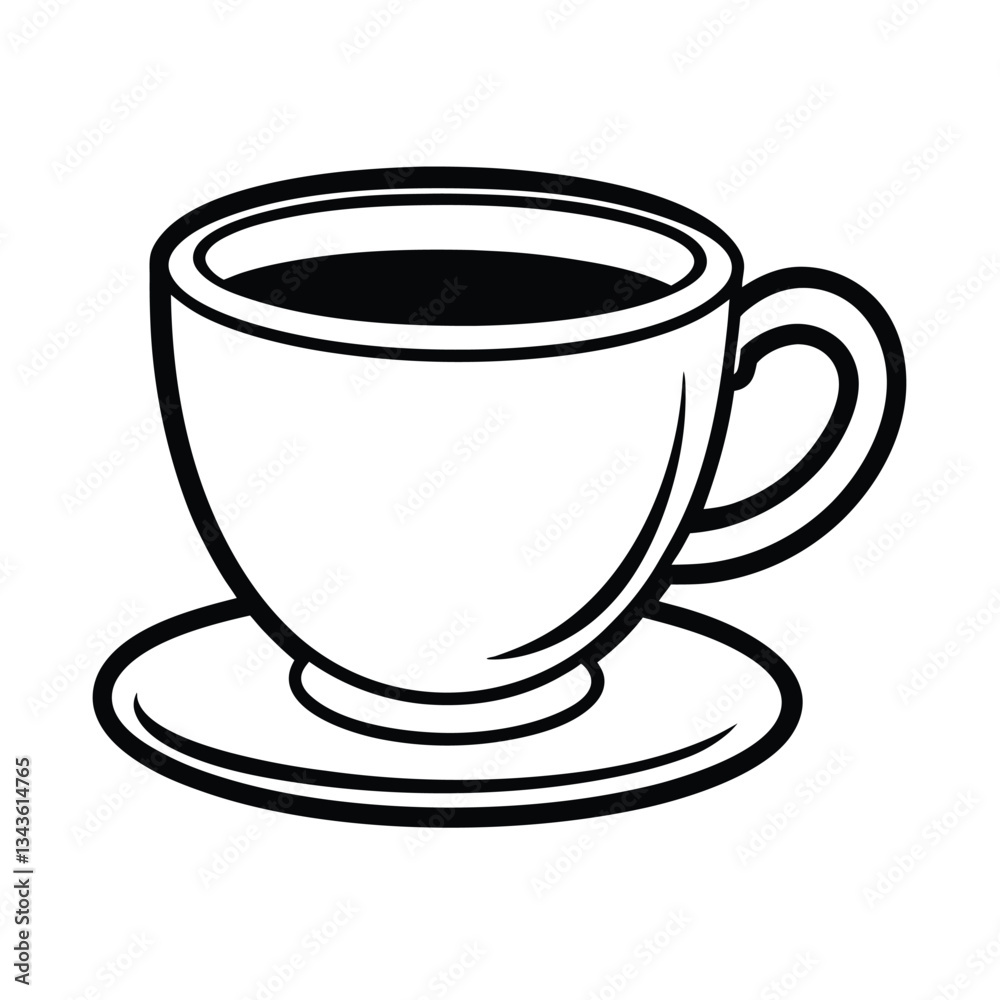 Simple Line Art Drawing of Coffee Cup and Saucer Simple Line Art Drawing of Coffee Cup and Saucer