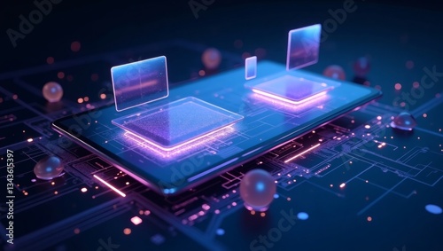 Wallpaper Mural futuristic smartphone with glowing screens and intricate circuit board design. The image captures a sense of technological advancement Torontodigital.ca