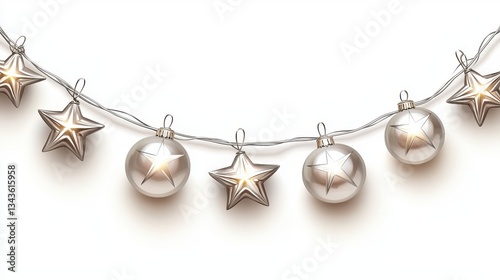 Elegant string of star and round ornaments glowing softly, perfect for festive decorations and holiday celebrations