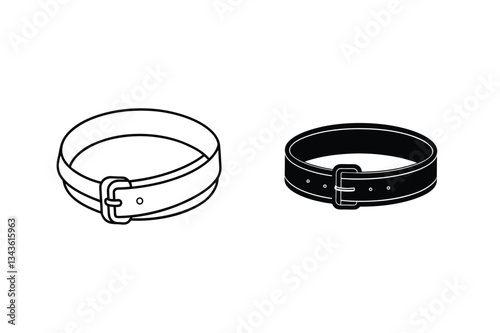 Leather Belt Illustrations Outline, Filled, Buckle, Fashion Accessory