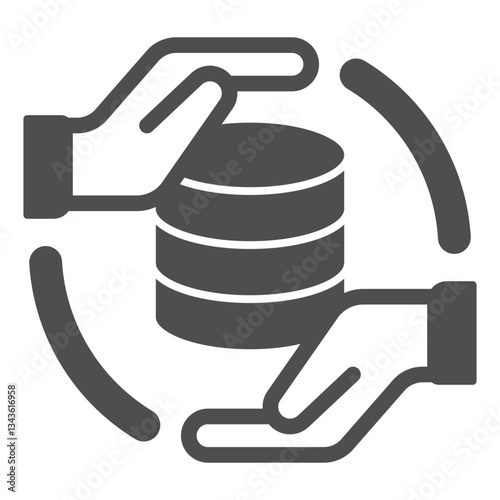 Hands with storage array solid icon, data hoarding concept. Vector graphics. Hard disks space sign on white background, glyph style icon for mobile or web design.
