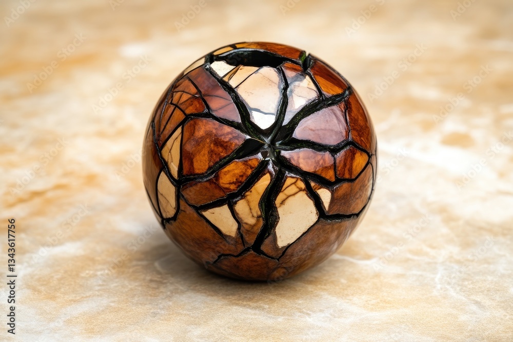 Ornate wooden sphere, intricate design