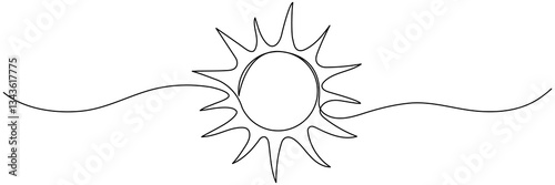 Sun continuous line art drawn. Summer sun contour line symbol. Vector illustration isolated on white.
