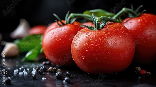 Obraz na płótnie Fresh, juicy tomatoes with water droplets w salonie