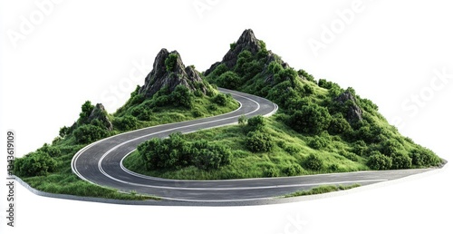 Winding road through lush green hills