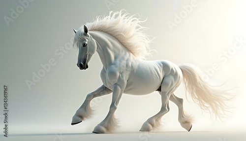 Majestic White Stallion in Motion: A Digital Masterpiece