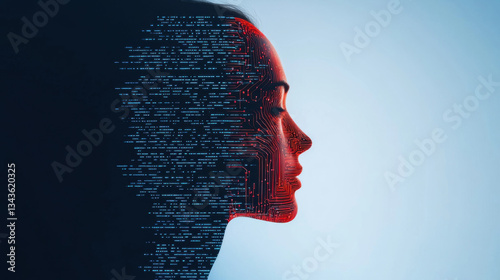 human face transforms into digital code, symbolizing AI integration