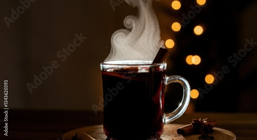 Warm cup of mulled wine in cozy ambient lighting