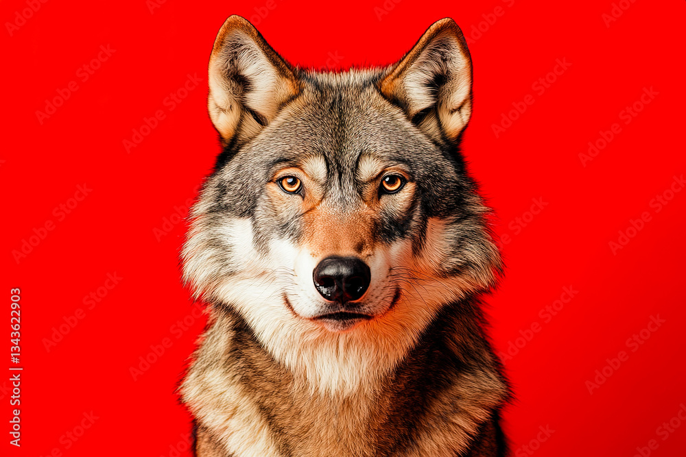 Obraz premium Wolf Portrait with Red Background