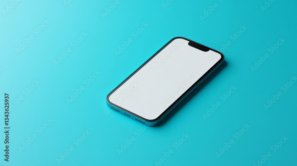 Smartphone with blank screen displayed diagonally on a blue background Smartphone with blank screen displayed diagonally on a blue background
