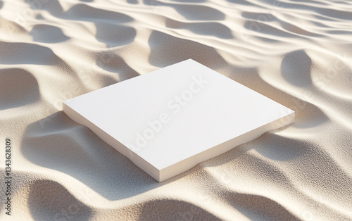 White Square Podium on Sand Dune Background for Product Display or Mockup.