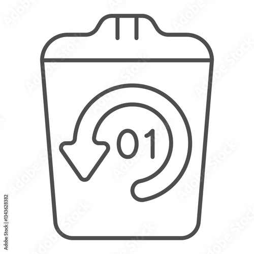 Recycle bin with circular arrow thin line icon, data storage concept. Vector graphics. Trash bin with timer sign on white background, outline style icon for mobile or web design.