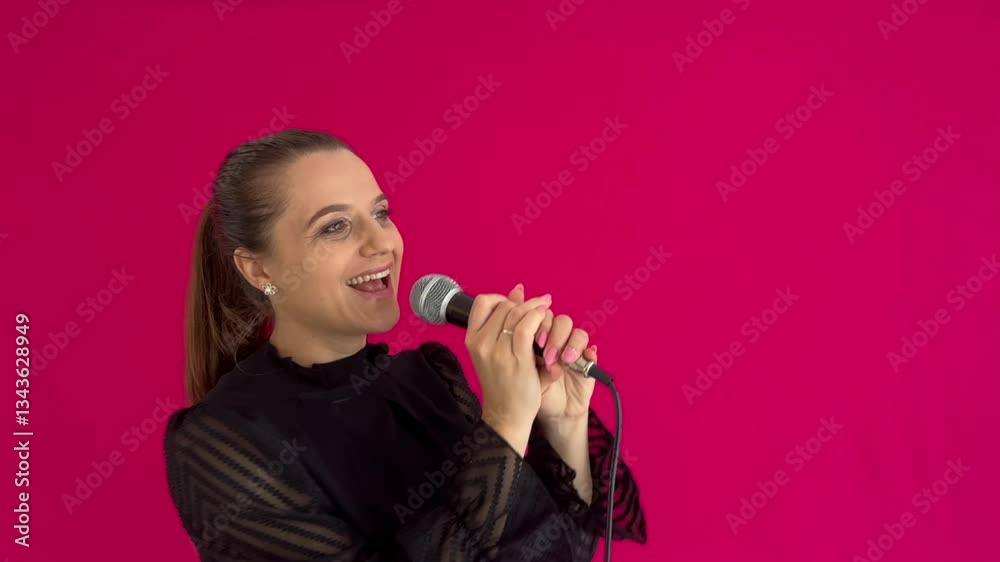 Mulher cantando com microfone 