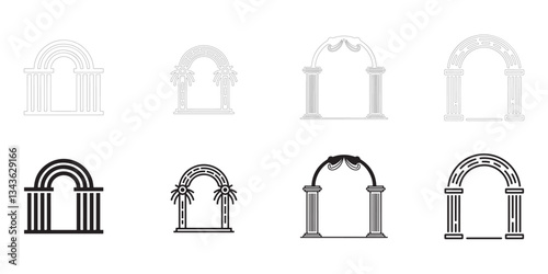 ceremony arch icons set. Editable minimalist vector icons. Flat and Outline.