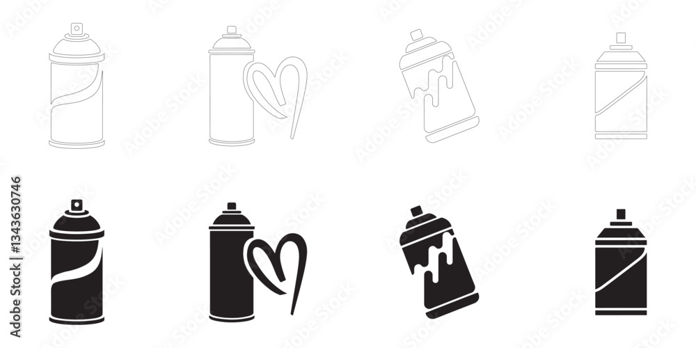 Spray Paint Cans icons set. Editable minimalist vector icons. Flat and Outline. Spray Paint Cans icons set. Editable minimalist vector icons. Flat and Outline.