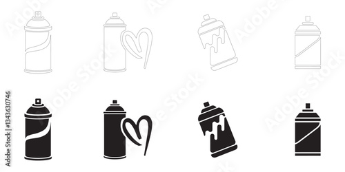 Spray Paint Cans icons set. Editable minimalist vector icons. Flat and Outline. 