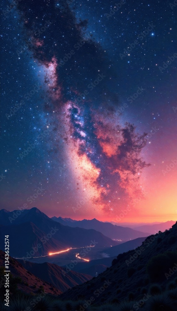 Galaxy panorama with stars and space dust at dusk, stardust, nebulae