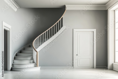 Elegant spiral staircase in a light gray room