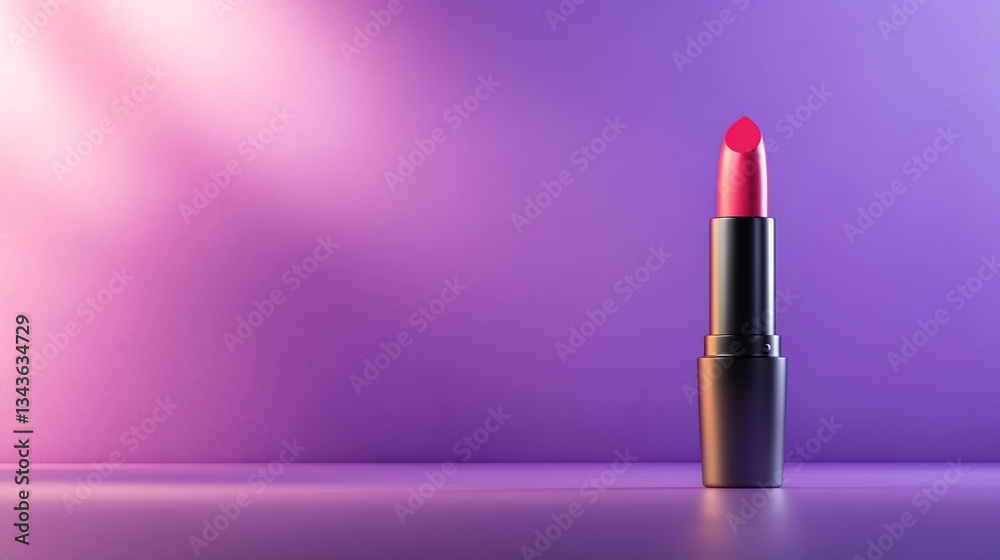 Lipstick stands out against a purple, glowing studio background Lipstick stands out against a purple, glowing studio background