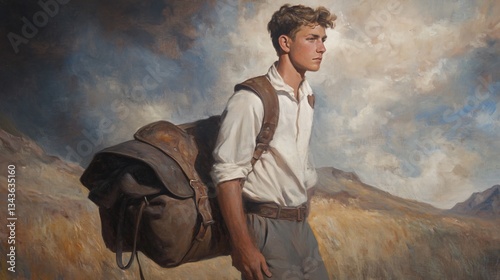 Equestrian Man Carrying Saddle Outdoors for Horseback Riding Preparation