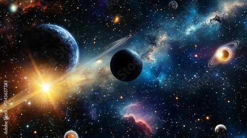 Mesmerizing Abstract Space Wallpaper Featuring a Black Hole with Light Ray