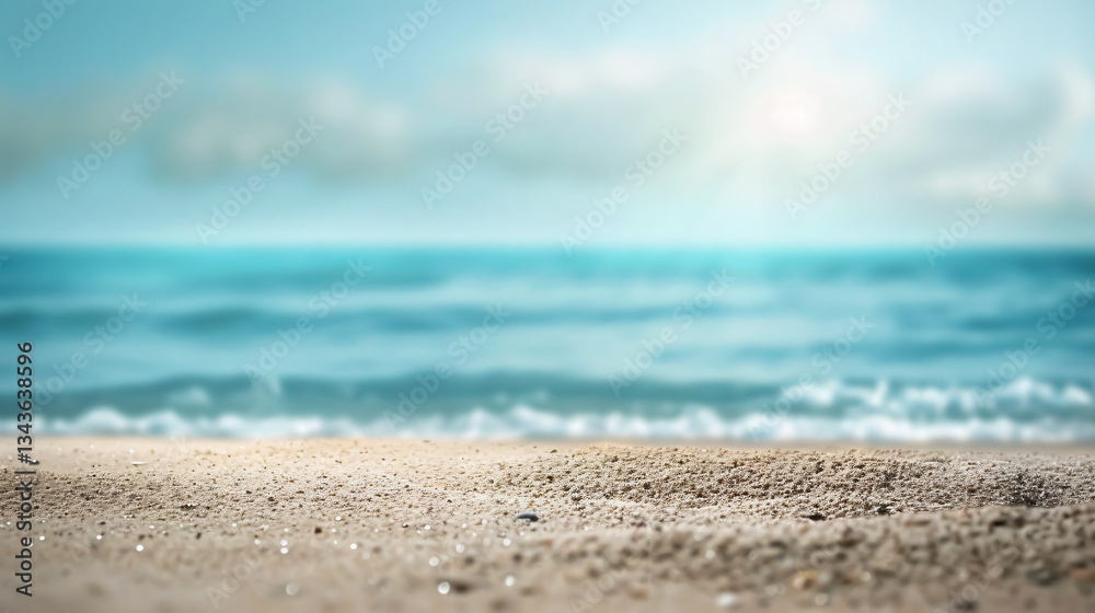 Seascape abstract beach background with blurred bokeh lights of the calm sea and sky. Focus on the sand foreground. Seascape abstract beach background with blurred bokeh lights of the calm sea and sky. Focus on the sand foreground.
