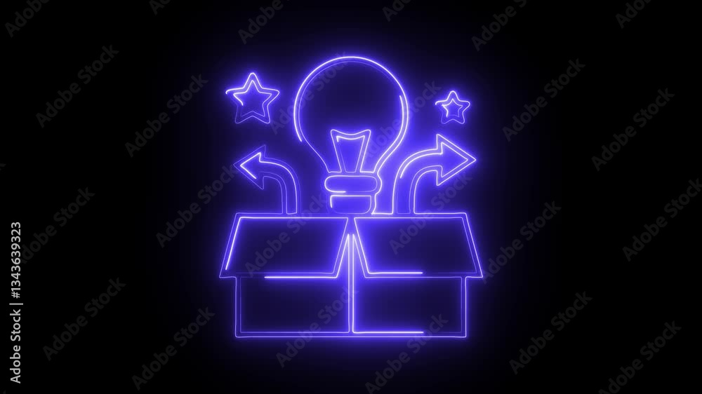 Glowing neon think out of the box icon isolated on black background. HD Video motion graphic animation Glowing neon think out of the box icon isolated on black background. HD Video motion graphic animation