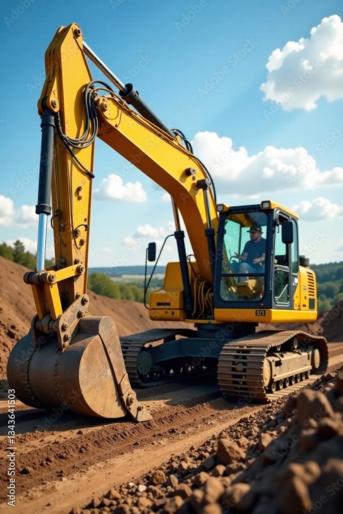 Heavy machinery operator controls excavator with precision, operator, construction Heavy machinery operator controls excavator with precision, operator, construction