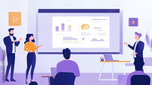 A pitch deck presentation to investors in a modern conference room.