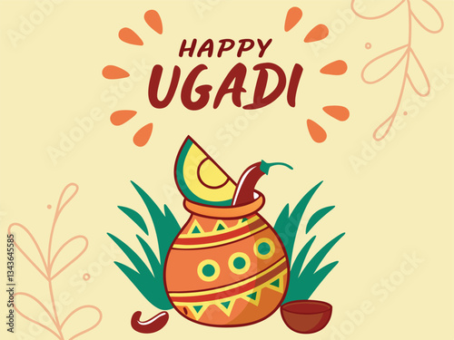 happy Ugadi New Year festival. holiday celebrated by the inhabitants of Karnataka and Andhra Pradesh. abstract vector illustration graphic design.