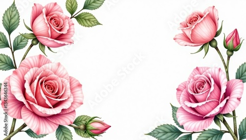 Delicate watercolor roses & leaves, soft pastel hues, vintage, home decor, delicate