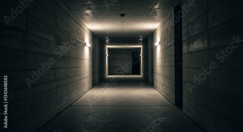 Brutalist Concrete Corridor - Isolation and Uncertainty - Architectural Stock Photography