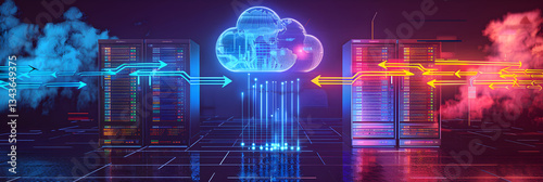 Conceptual Representation of VM Migration and Cloud Technology photo