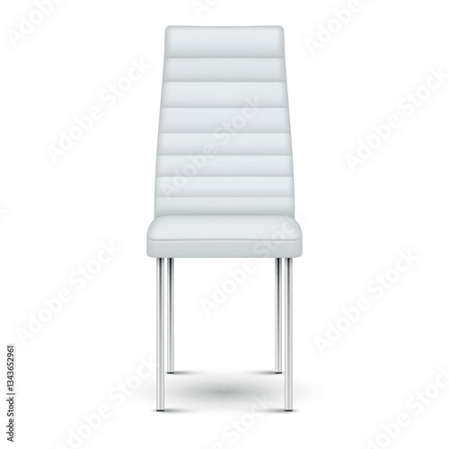 White leathern office chair with silver metallic legs realistic vector illustration