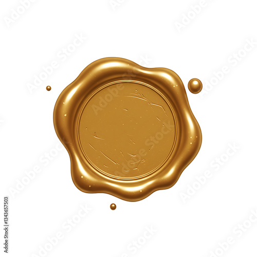 gold wax seal isolated on white, blank gold wax seal 